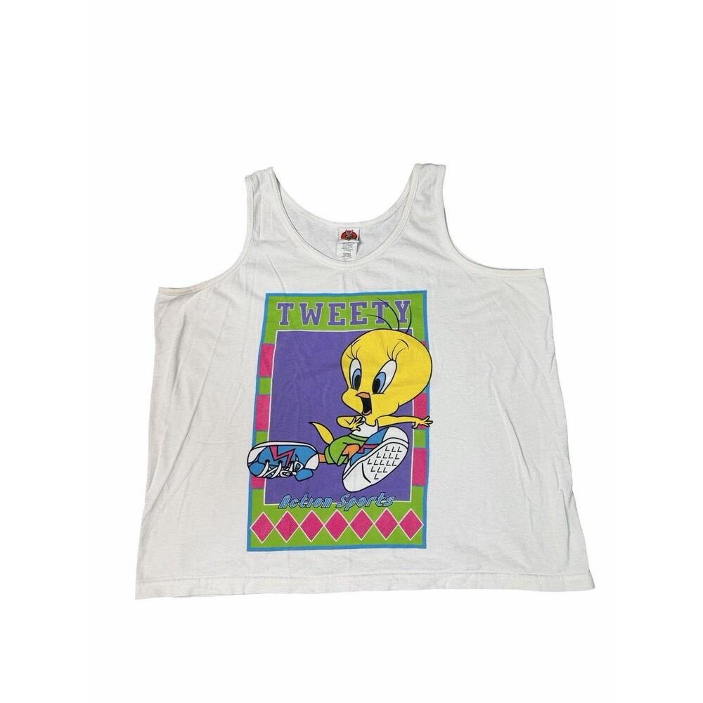 Vtg 1996 Tweety Bird Looney Tunes Graphic Muscle Tee Tank Top XL Retro Nineties